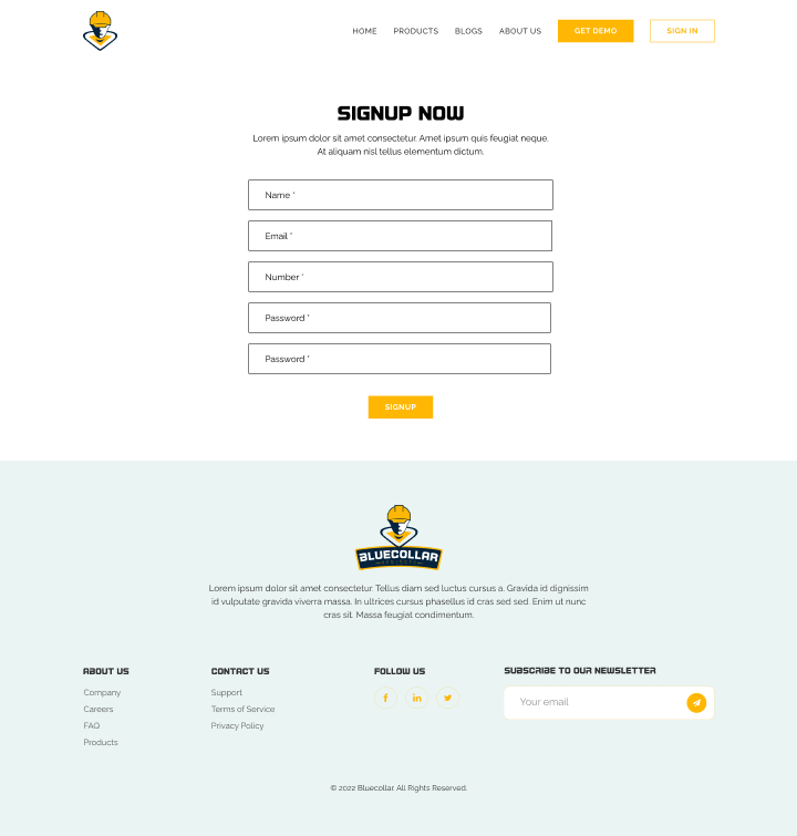 Blue Collar Signup web design by Zahid